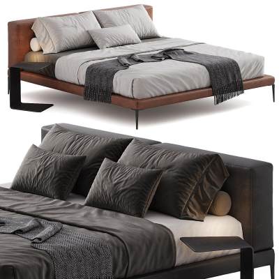 现代皮革卧室双人床